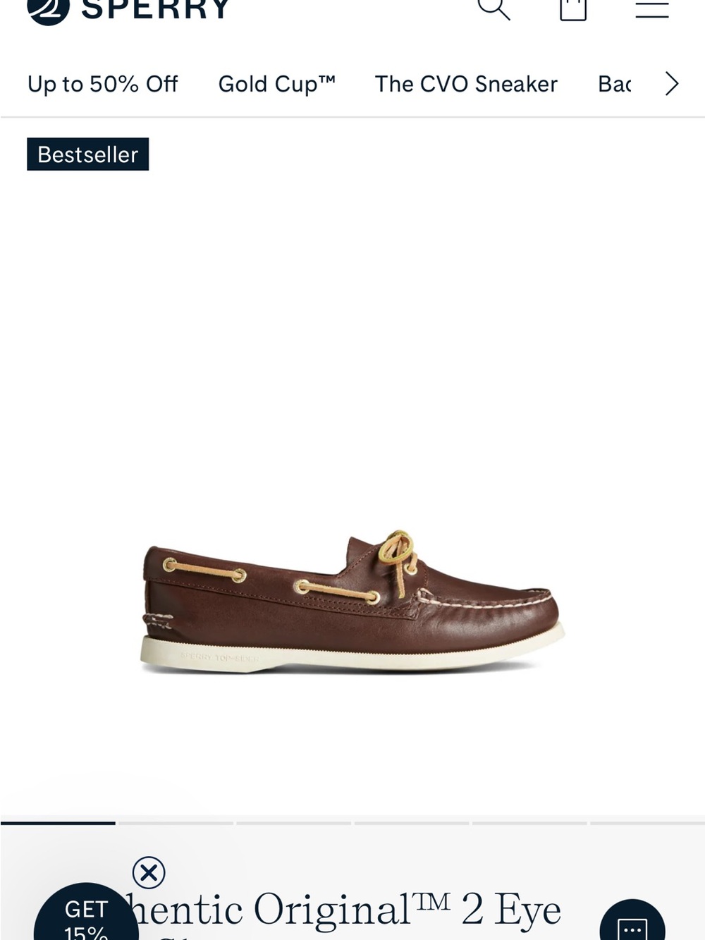 Sperry Brown Leather 2-Eye Boat Shoe with Tan Laces